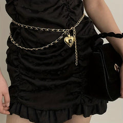 Gold Heart Pendant Waist Chain Double Layer Decorative Dress Girdle