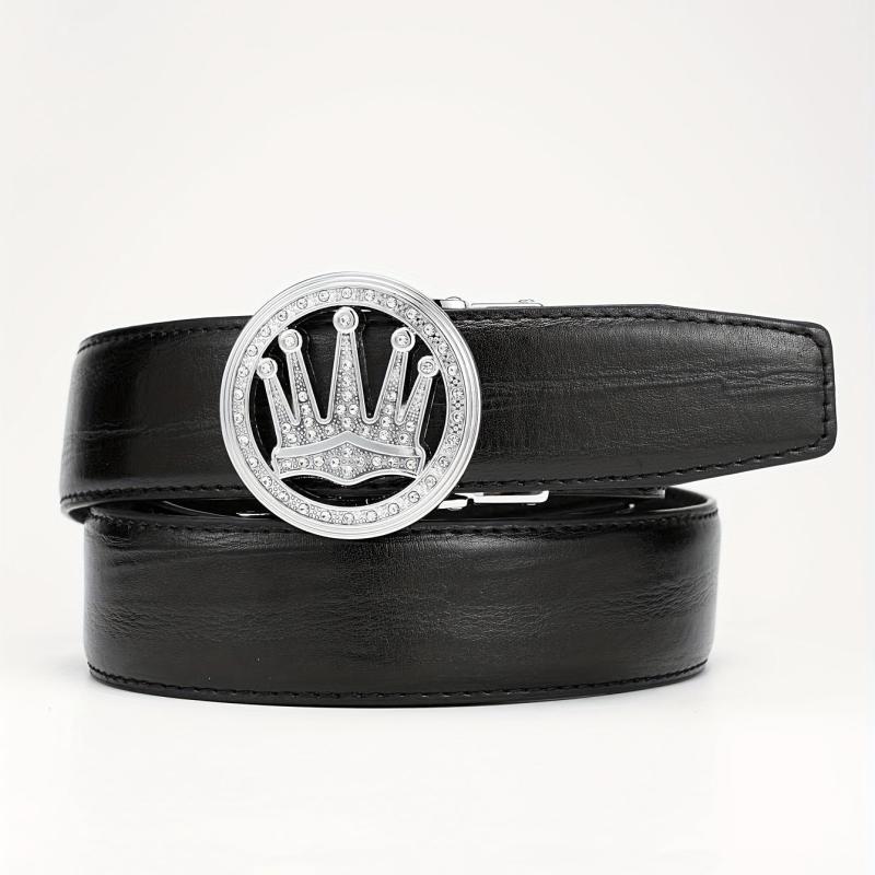 Men's Rhinestone Crown Auto Buckle PU Leather Belt