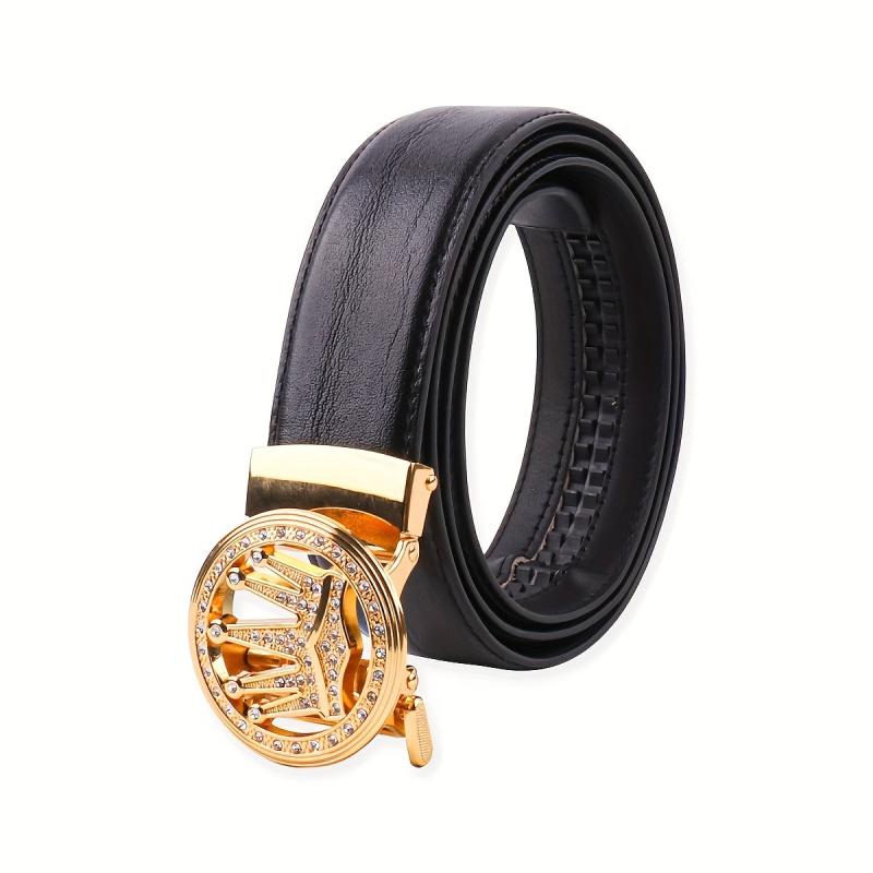 Men's Rhinestone Crown Auto Buckle PU Leather Belt