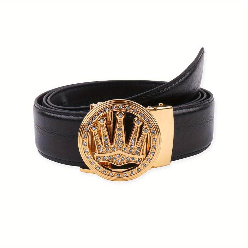 Men's Rhinestone Crown Auto Buckle PU Leather Belt