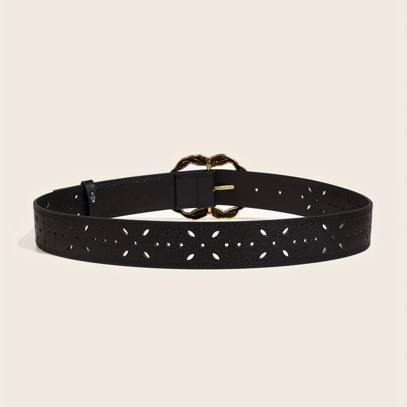 Irregular Hollow Buckle Wide Belt Geometric PU Waistband for Party Prom