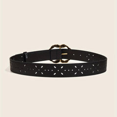Irregular Hollow Buckle Wide Belt Geometric PU Waistband for Party Prom