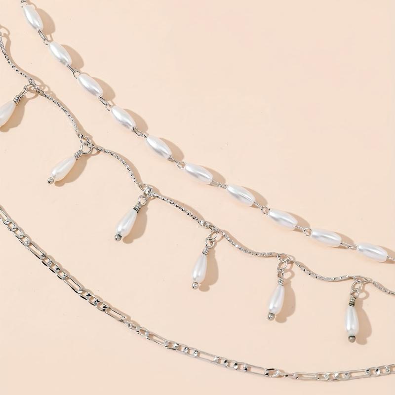 Faux Pearl Layered Waist Chain Pendant Tassel Metal Belt Dress Girdle