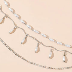 Faux Pearl Layered Waist Chain Pendant Tassel Metal Belt Dress Girdle