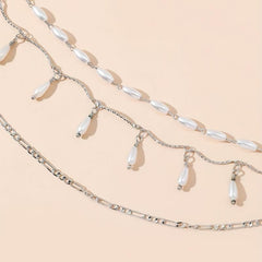 Faux Pearl Layered Waist Chain Pendant Tassel Metal Belt Dress Girdle