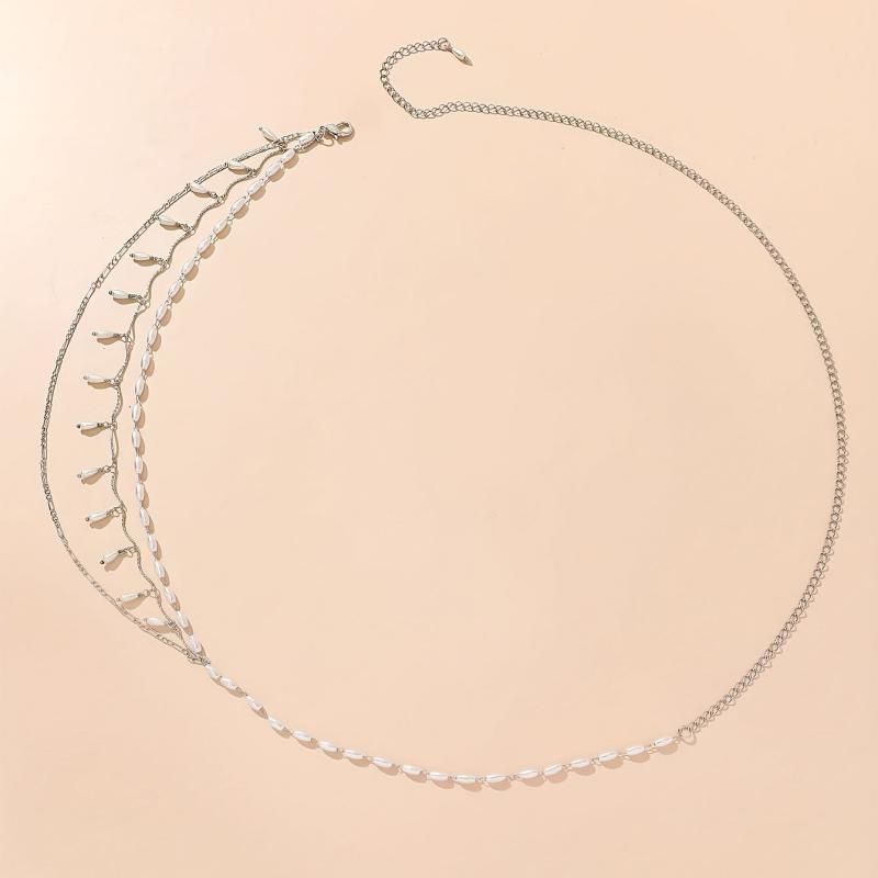Faux Pearl Layered Waist Chain Pendant Tassel Metal Belt Dress Girdle