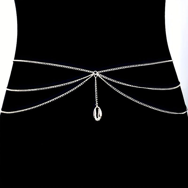 Shell Tassel Boho Waist Chain Three Layer Metal Belly Chain
