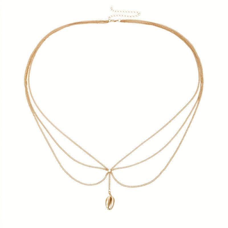 Shell Tassel Boho Waist Chain Three Layer Metal Belly Chain