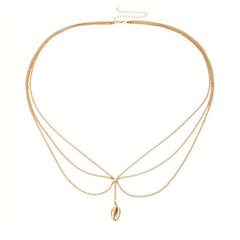 Shell Tassel Boho Waist Chain Three Layer Metal Belly Chain