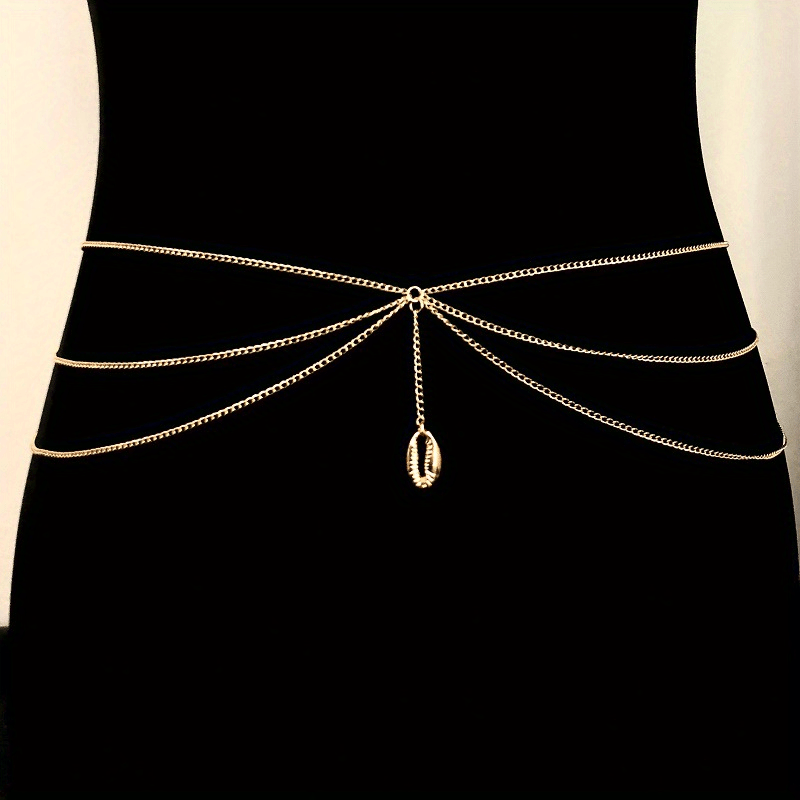 Shell Tassel Boho Waist Chain Three Layer Metal Belly Chain