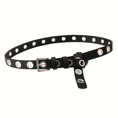 Big Eyelet PU Leather Belt Square Pin Buckle Waistband Punk Y2K Jeans Pants Belt