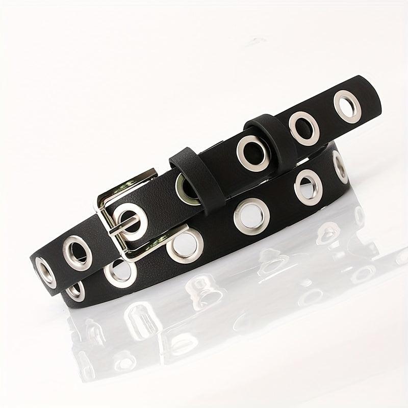 Big Eyelet PU Leather Belt Square Pin Buckle Waistband Punk Y2K Jeans Pants Belt