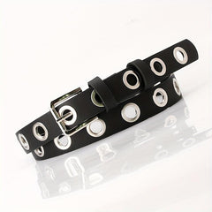 Big Eyelet PU Leather Belt Square Pin Buckle Waistband Punk Y2K Jeans Pants Belt
