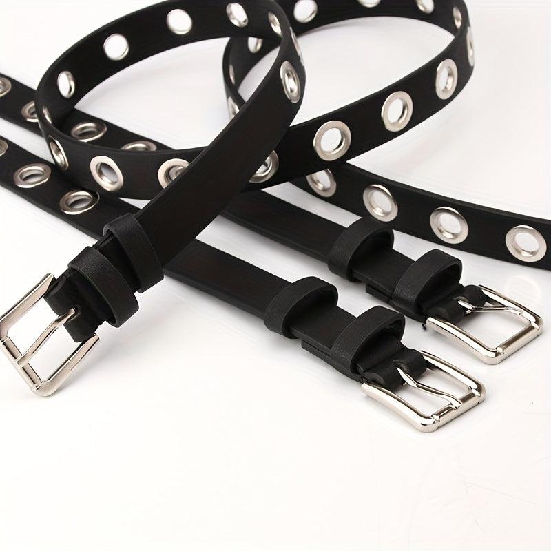 Big Eyelet PU Leather Belt Square Pin Buckle Waistband Punk Y2K Jeans Pants Belt