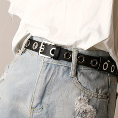 Big Eyelet PU Leather Belt Square Pin Buckle Waistband Punk Y2K Jeans Pants Belt