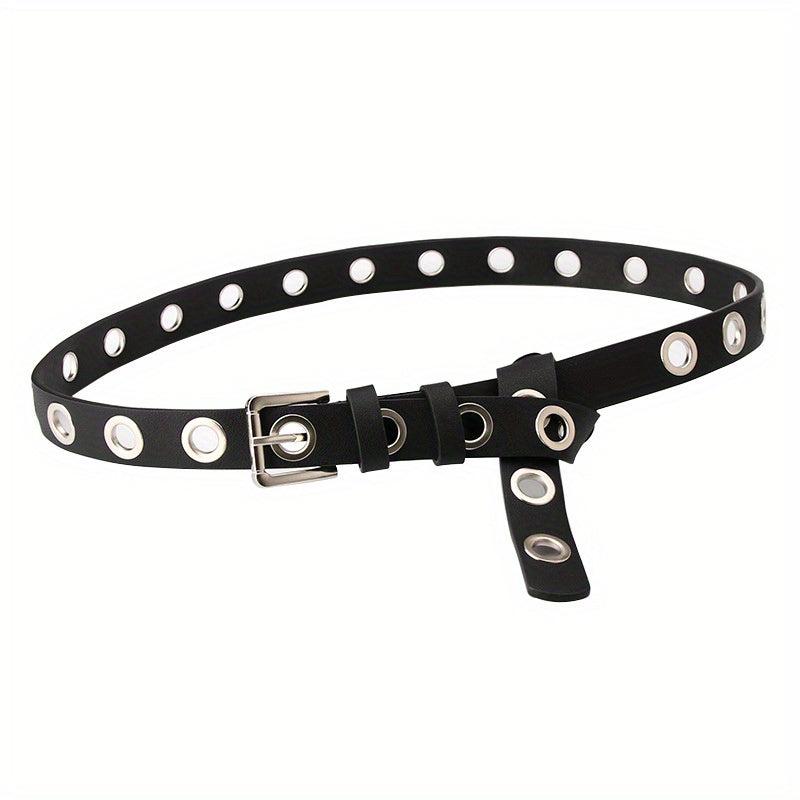 Big Eyelet PU Leather Belt Square Pin Buckle Waistband Punk Y2K Jeans Pants Belt