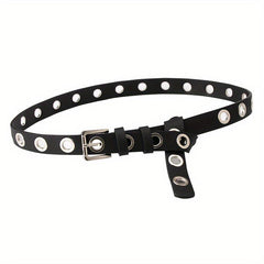 Big Eyelet PU Leather Belt Square Pin Buckle Waistband Punk Y2K Jeans Pants Belt
