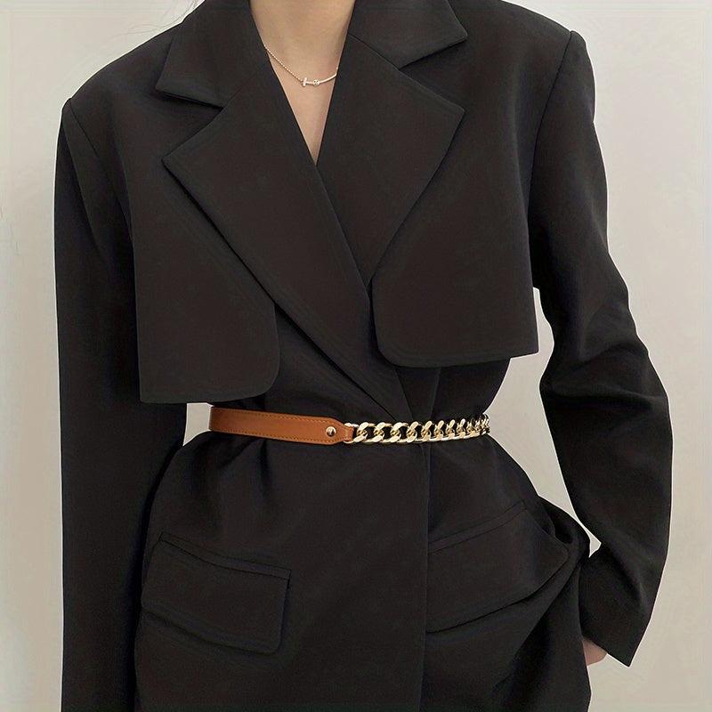 PU Leather Stitching Chain Belt Thin Belt For Women