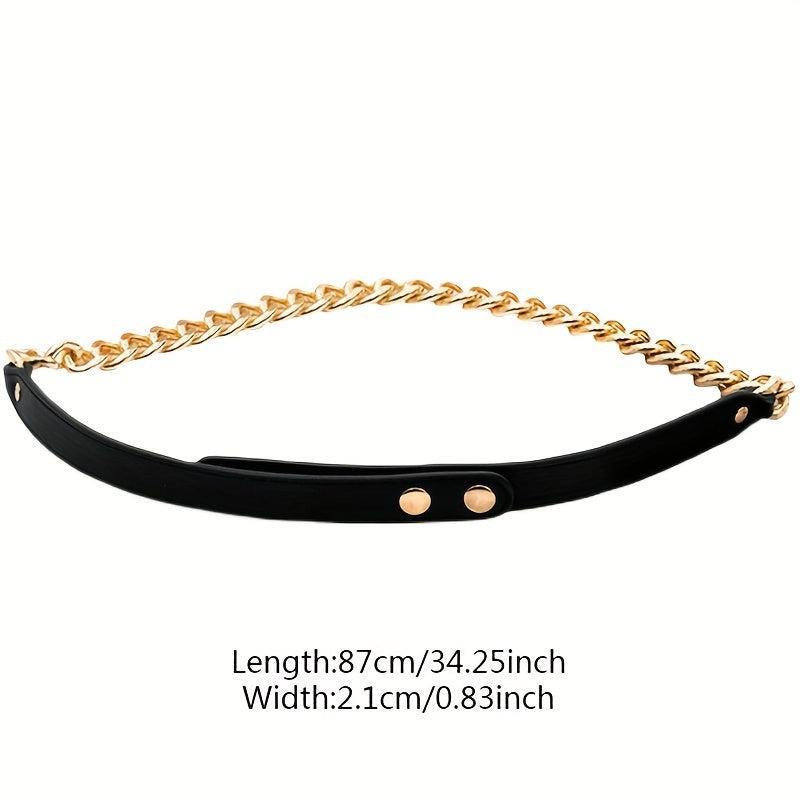 PU Leather Stitching Chain Belt Thin Belt For Women