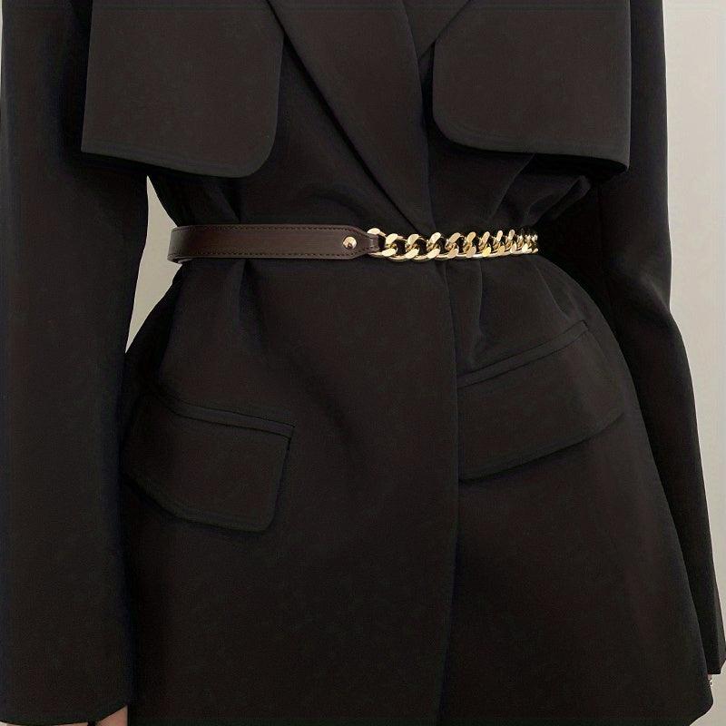 PU Leather Stitching Chain Belt Thin Belt For Women