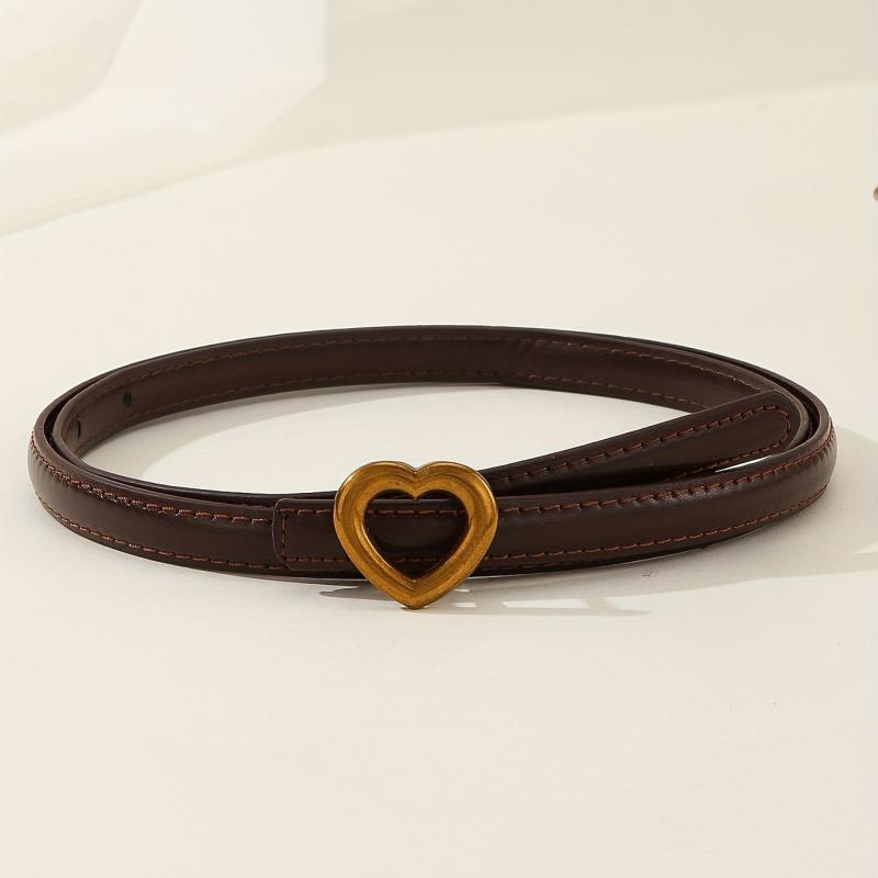 Vintage Heart Buckle PU Belt Classic Coffee Jeans Pants Belt