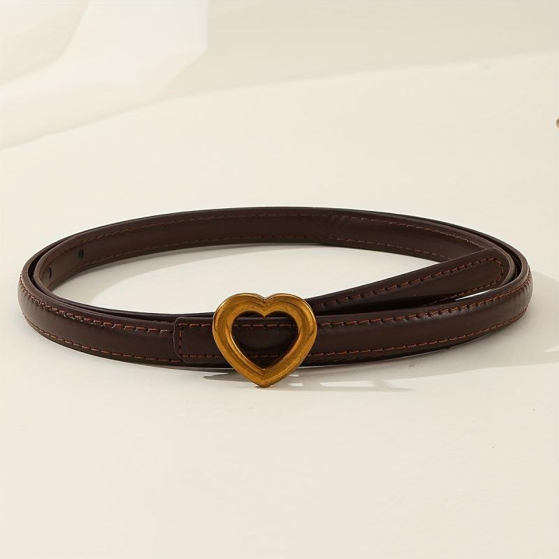Vintage Heart Buckle PU Belt Classic Coffee Jeans Pants Belt