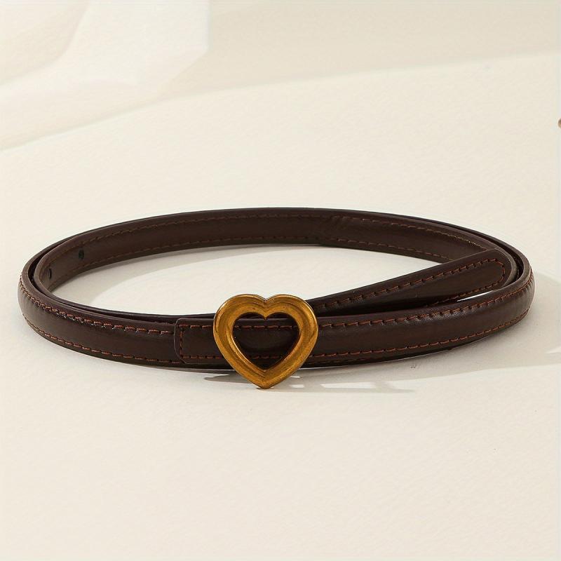 Vintage Heart Buckle PU Belt Classic Coffee Jeans Pants Belt