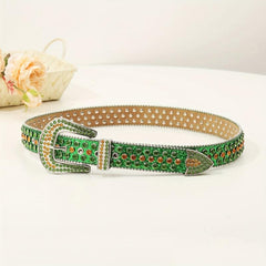 Y2K Rhinestone Decor Belt Punk Rainbow Green PU Belt Hip Hop Gothic Sparkly