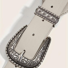 Vintage Carved Double Buckle Belt Solid Western PU Belt