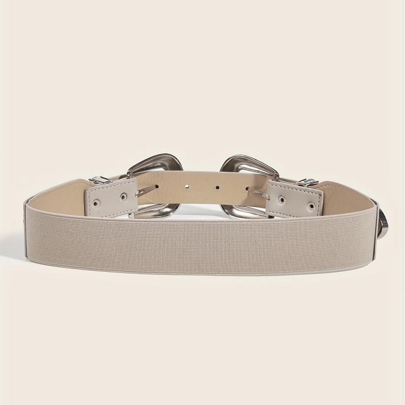 Vintage Carved Double Buckle Belt Solid Western PU Belt