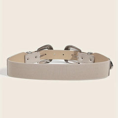 Vintage Carved Double Buckle Belt Solid Western PU Belt