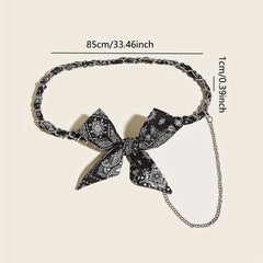 Paisley Print Bowknot Belt Lace Up Waistband Tassel Pants Jeans Belt