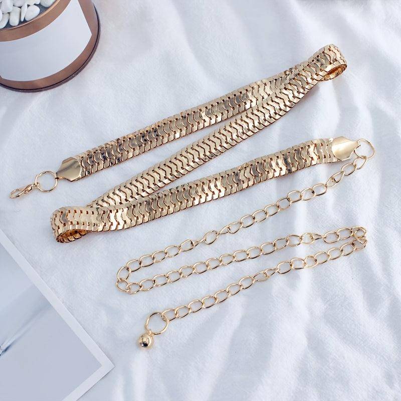 Women's Metal Waist Chain Decoration Dress Long Skirt Top Waist Slimming Belt