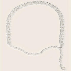 Faux Pearl Waist Chain Pendant Elastic Chain Belt Dress Girdle