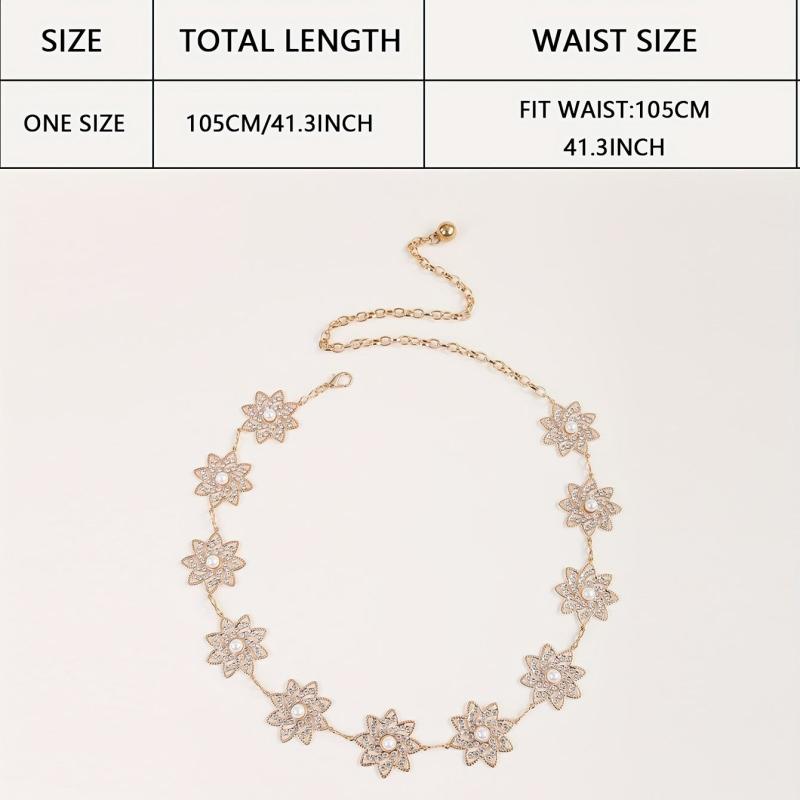 Snowflake Waist Chain Pearl Rhinestone Golden Belt Women's Accessory