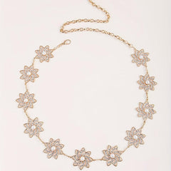 Snowflake Waist Chain Pearl Rhinestone Golden Belt Women's Accessory