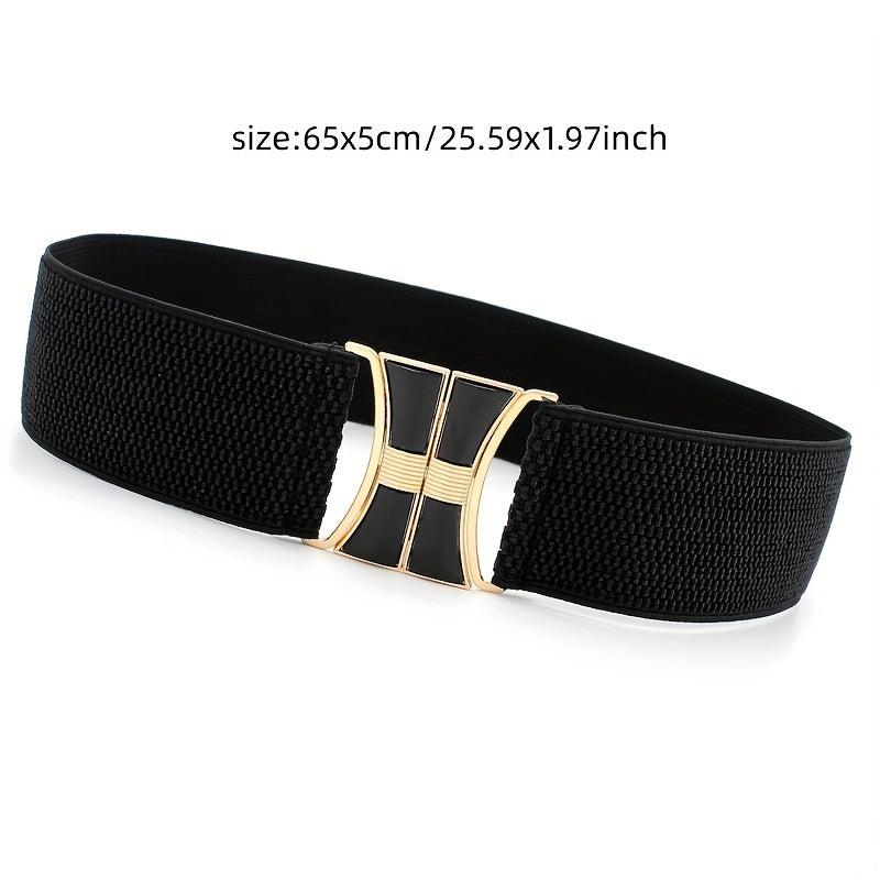 Geometric Buckle Girdle Elastic Wide Waistband for Women