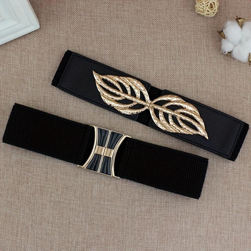 Geometric Buckle Girdle Elastic Wide Waistband for Women