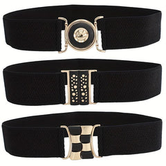Geometric Buckle Girdle Elastic Wide Waistband for Women