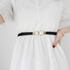 Faux Pearl Buckle Waist Belt Sweet Elastic Skinny Dress Belt