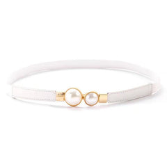 Faux Pearl Buckle Waist Belt Sweet Elastic Skinny Dress Belt