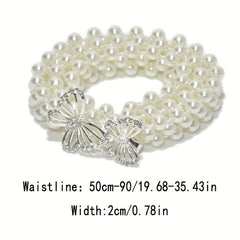 Butterfly Waist Chain Bowknot Faux Pearl Belt Elastic Women's Waist Chain
