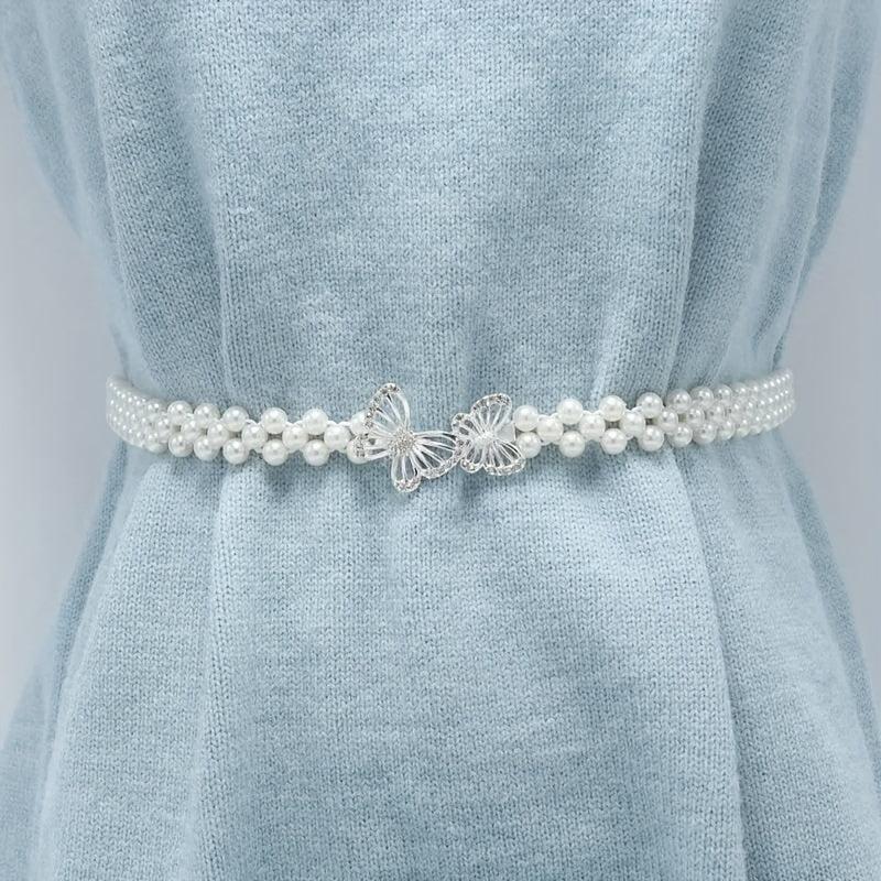 Butterfly Waist Chain Bowknot Faux Pearl Belt Elastic Women's Waist Chain