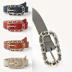 Metal Ring Braided Buckle Belt Vintage Solid Jeans Belts