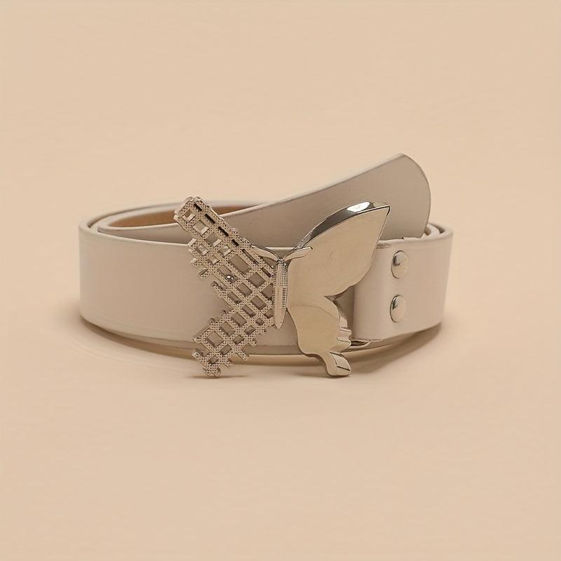 Butterfly Buckle Belt Beige PU Belt Casual Jeans Pants Belts