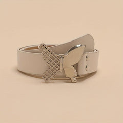 Butterfly Buckle Belt Beige PU Belt Casual Jeans Pants Belts