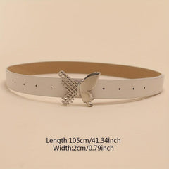 Butterfly Buckle Belt Beige PU Belt Casual Jeans Pants Belts