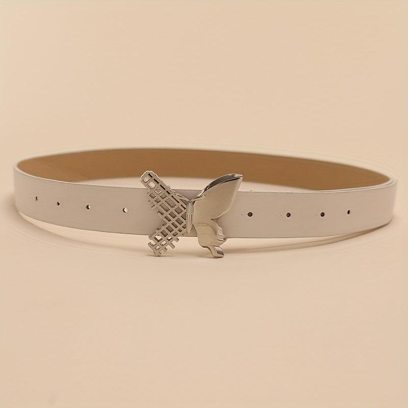 Butterfly Buckle Belt Beige PU Belt Casual Jeans Pants Belts
