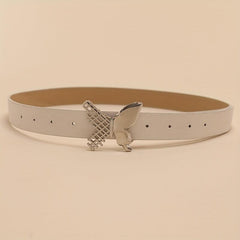 Butterfly Buckle Belt Beige PU Belt Casual Jeans Pants Belts