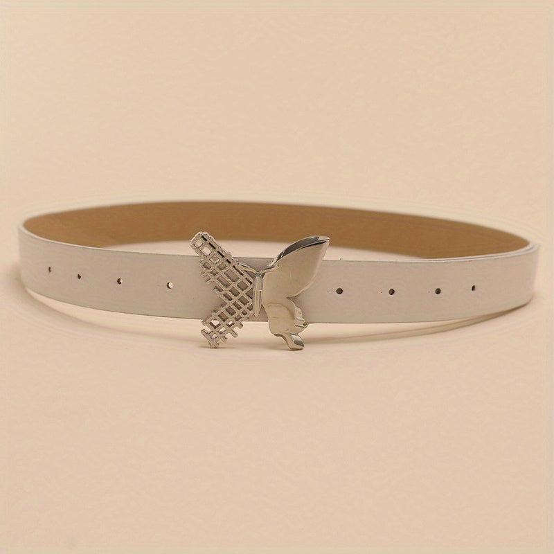 Butterfly Buckle Belt Beige PU Belt Casual Jeans Pants Belts
